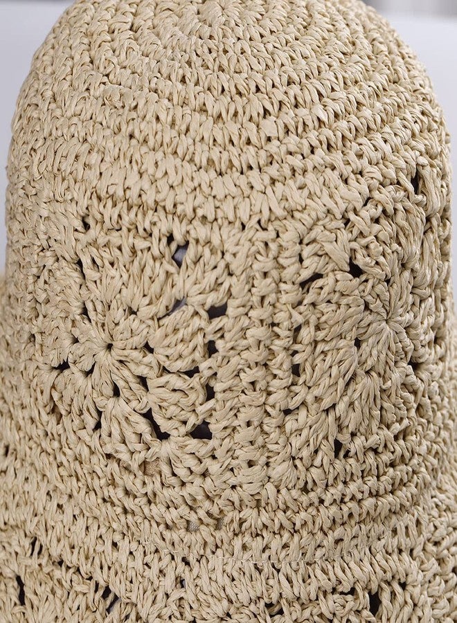 Sumleno Women Straw Sun Hat Floral Woven Crochet Bucket Hat Y2k Aesthetic Accessories Beach Hat Hand Woven Boho Foldable Cap (Beige,One Size) - Image 5